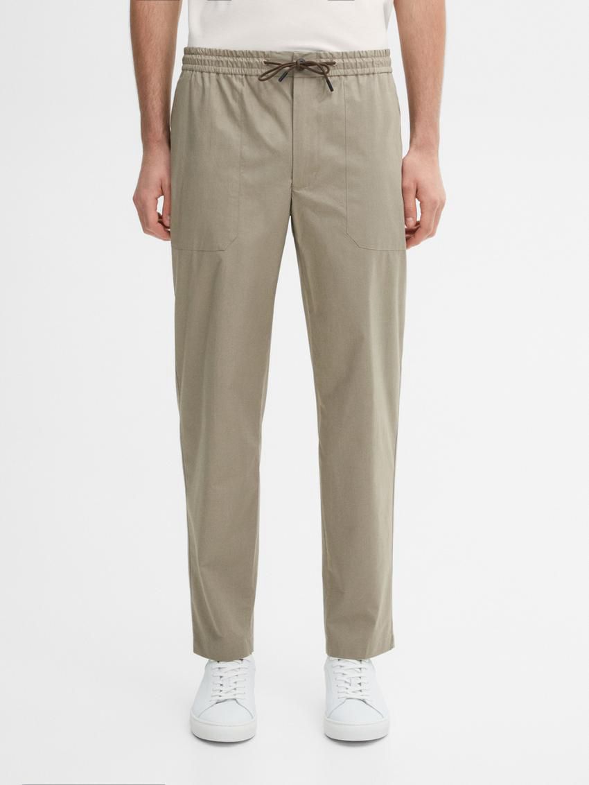 Massimo Dutti Jogger Fit Poplin Men Trousers Light Khaki | US-SR5204817
