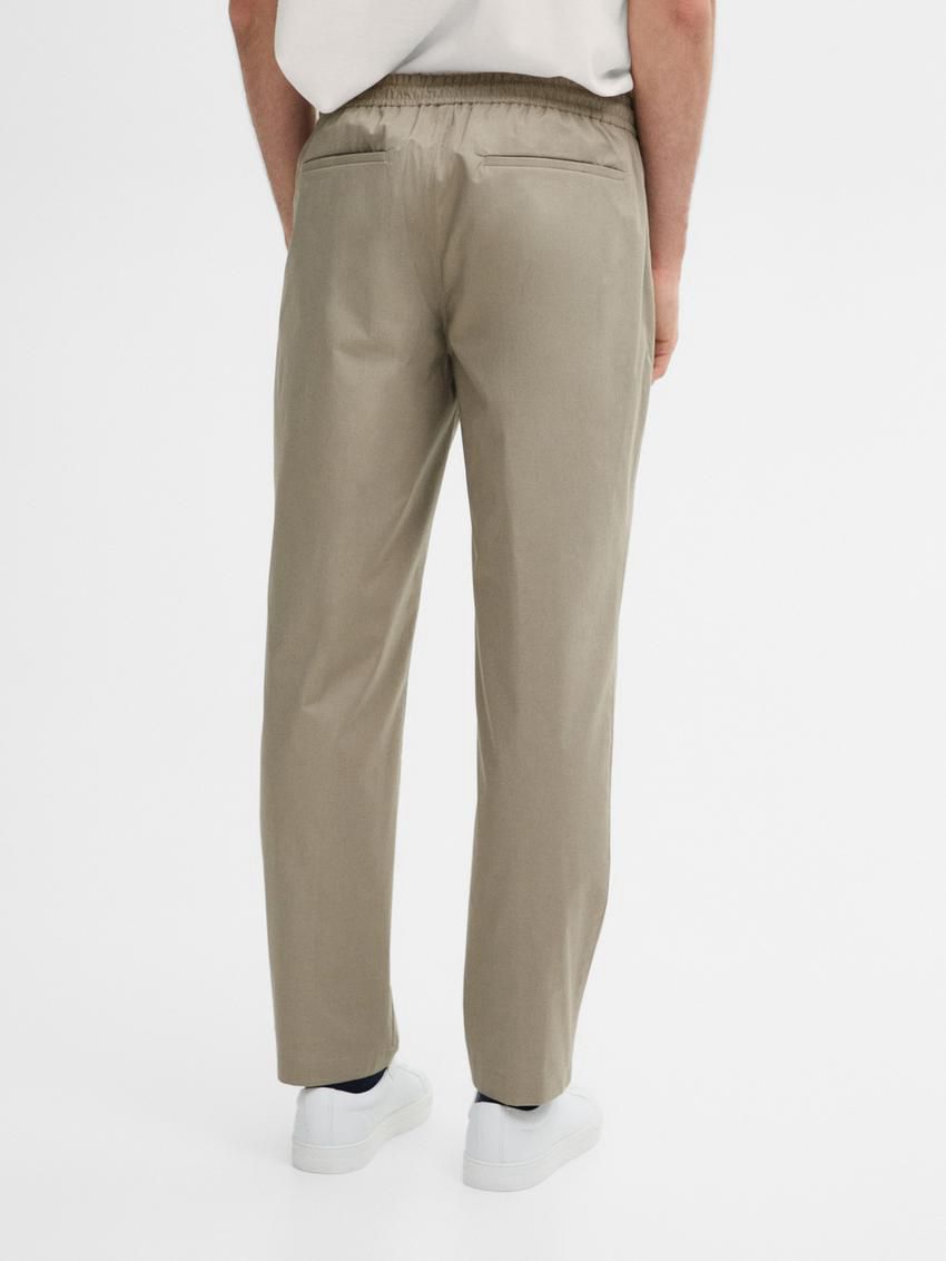 Massimo Dutti Jogger Fit Poplin Men Trousers Light Khaki | US-SR5204817