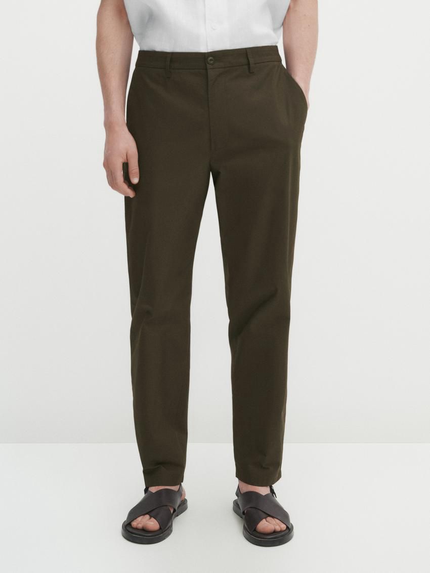 Massimo Dutti Jogger Fit Poplin Men Trousers Dark Olive | US-XO2860451
