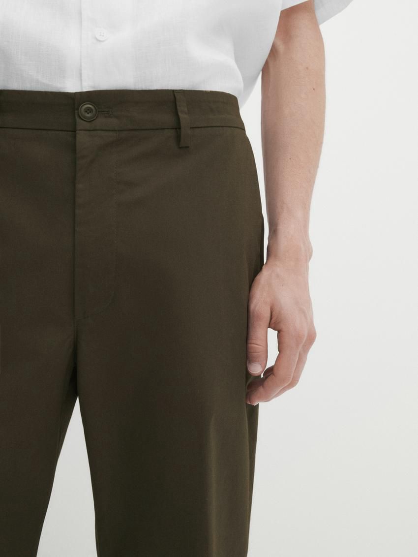 Massimo Dutti Jogger Fit Poplin Men Trousers Dark Olive | US-XO2860451