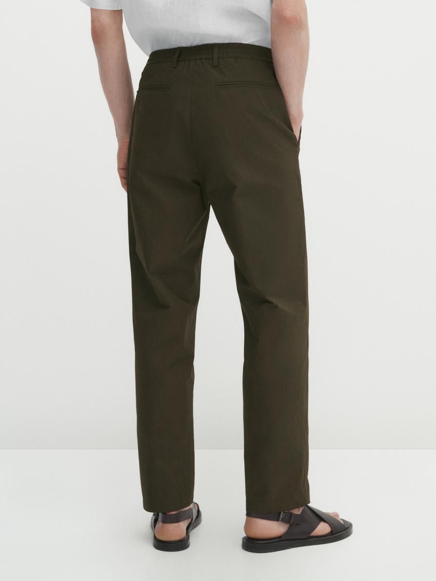 Massimo Dutti Jogger Fit Poplin Men Trousers Dark Olive | US-XO2860451