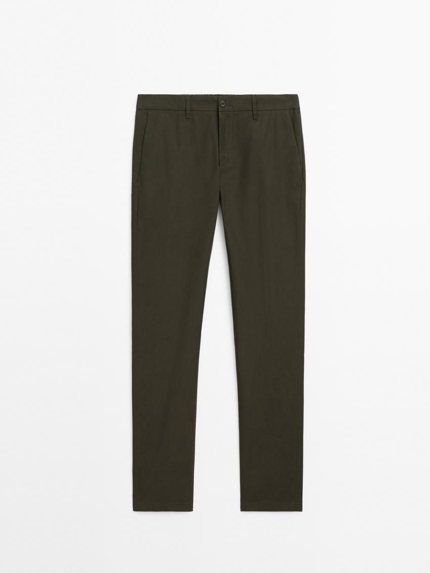 Massimo Dutti Jogger Fit Poplin Men Trousers Dark Olive | US-XO2860451