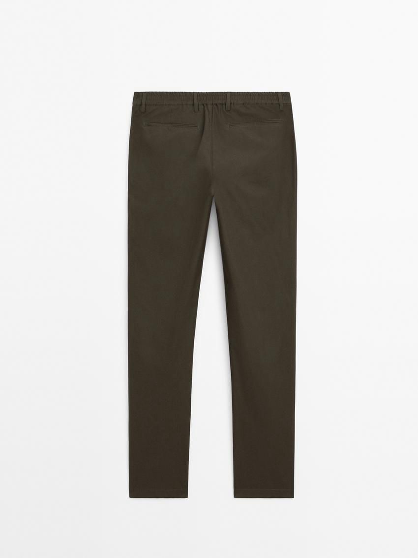 Massimo Dutti Jogger Fit Poplin Men Trousers Dark Olive | US-XO2860451
