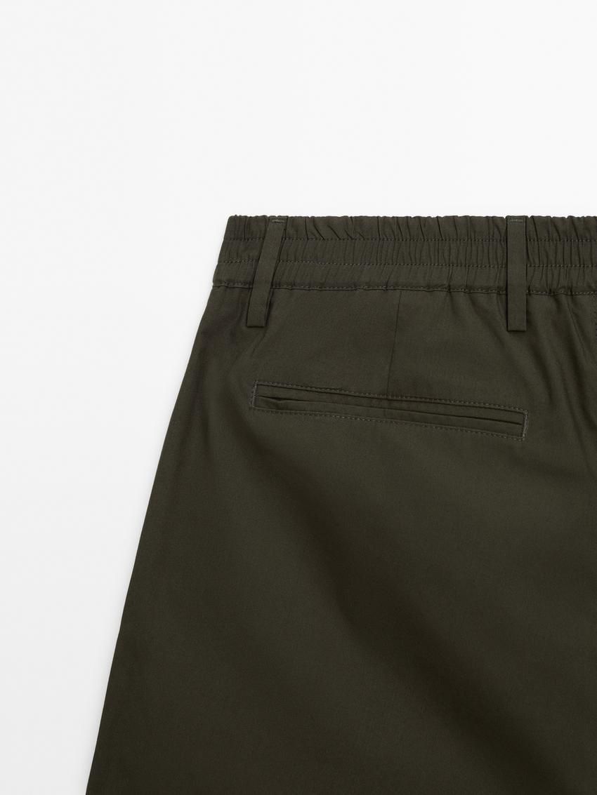 Massimo Dutti Jogger Fit Poplin Men Trousers Dark Olive | US-XO2860451