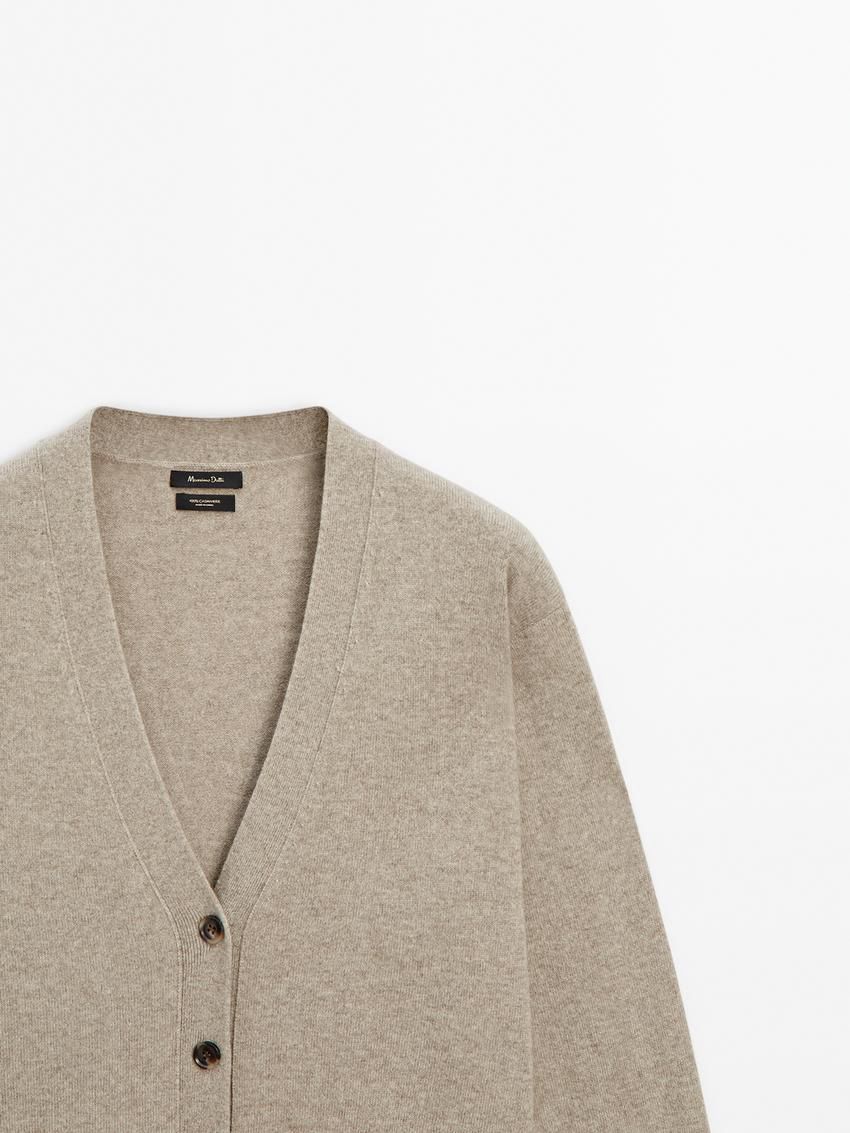 Massimo Dutti Knit Cashmere V-neck Women Cardigan Beige | US-LG4719630