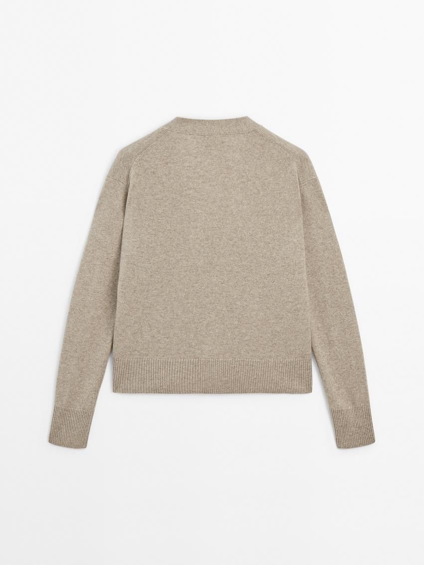 Massimo Dutti Knit Cashmere V-neck Women Cardigan Beige | US-LG4719630