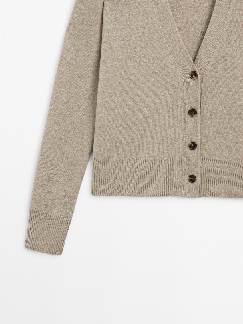 Massimo Dutti Knit Cashmere V-neck Women Cardigan Beige | US-LG4719630