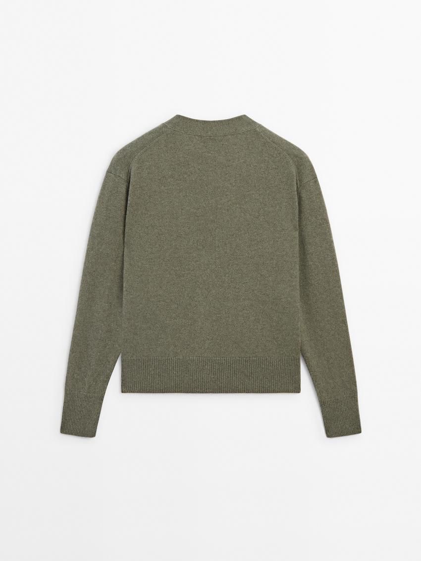 Massimo Dutti Knit Cashmere V-neck Women Cardigan Green | US-VE7815203