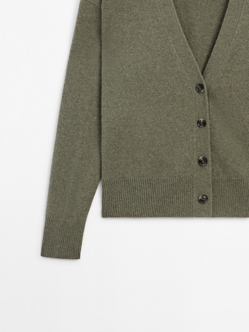 Massimo Dutti Knit Cashmere V-neck Women Cardigan Green | US-VE7815203