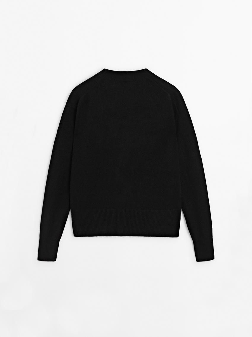 Massimo Dutti Knit Cashmere V-neck Women Cardigan Black | US-KP0486273