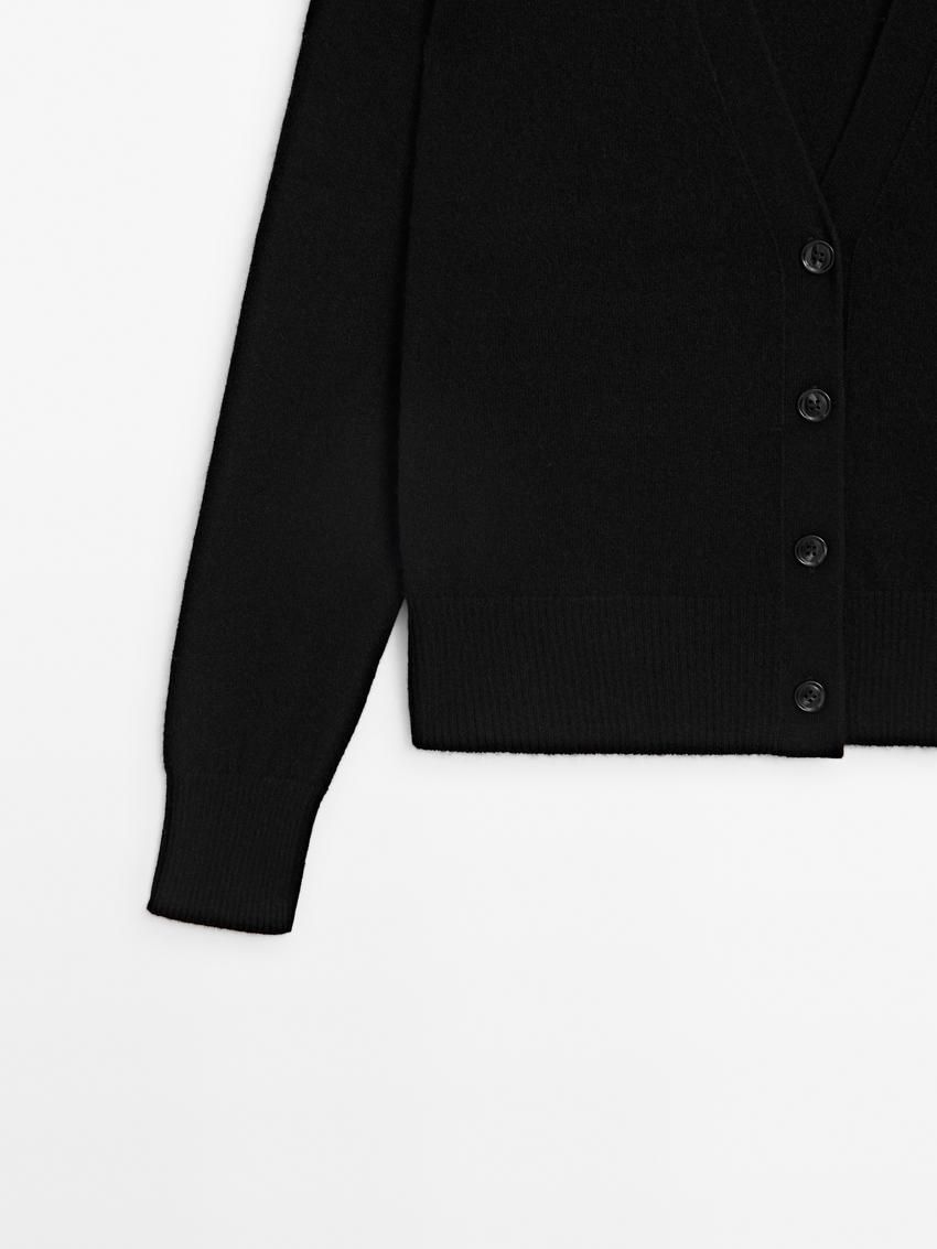 Massimo Dutti Knit Cashmere V-neck Women Cardigan Black | US-KP0486273