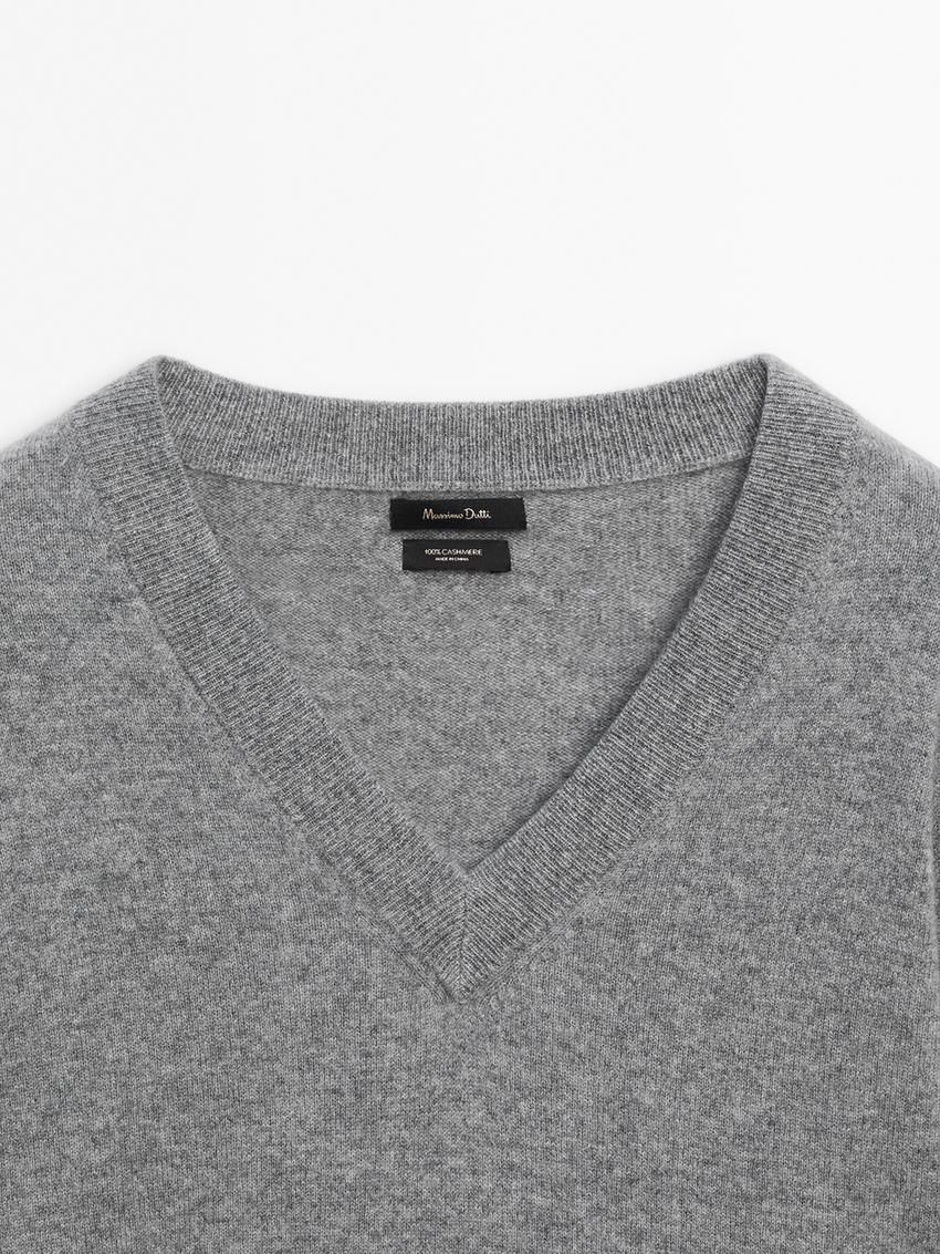 Massimo Dutti Knit Cashmere V-neck Women Sweater Grey | US-GY3659142