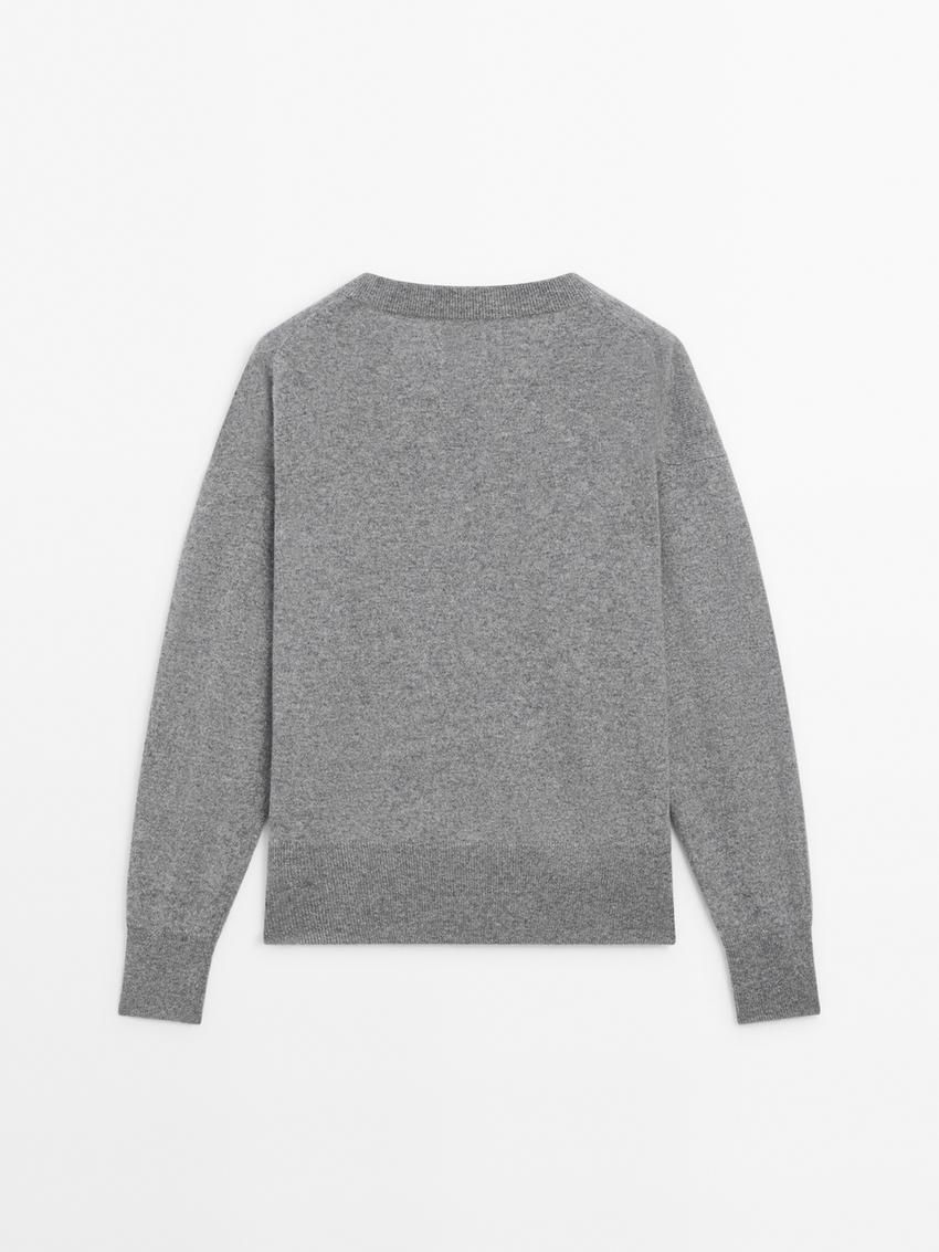 Massimo Dutti Knit Cashmere V-neck Women Sweater Grey | US-GY3659142