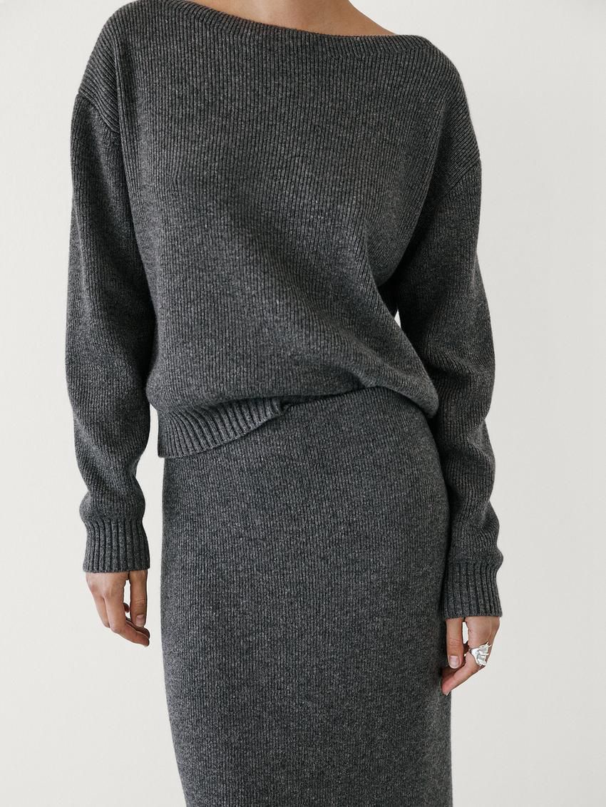Massimo Dutti Knit Co-ord With Boat Neck Women Sweater Grey | US-LB8035269