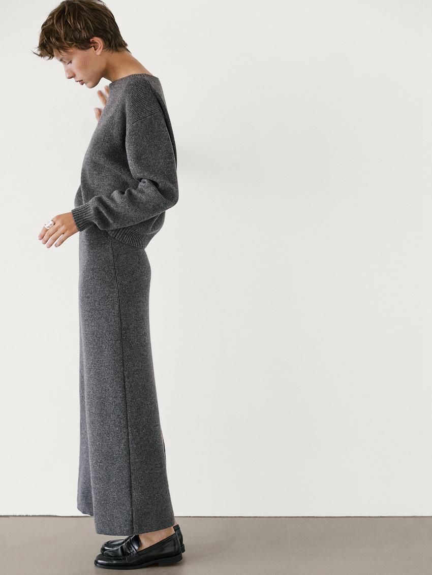 Massimo Dutti Knit Co-ord With Boat Neck Women Sweater Grey | US-LB8035269