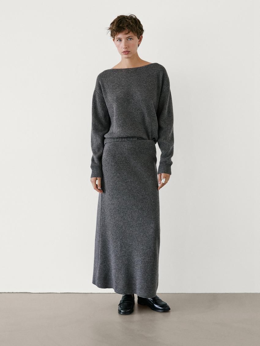 Massimo Dutti Knit Co-ord With Boat Neck Women Sweater Grey | US-LB8035269