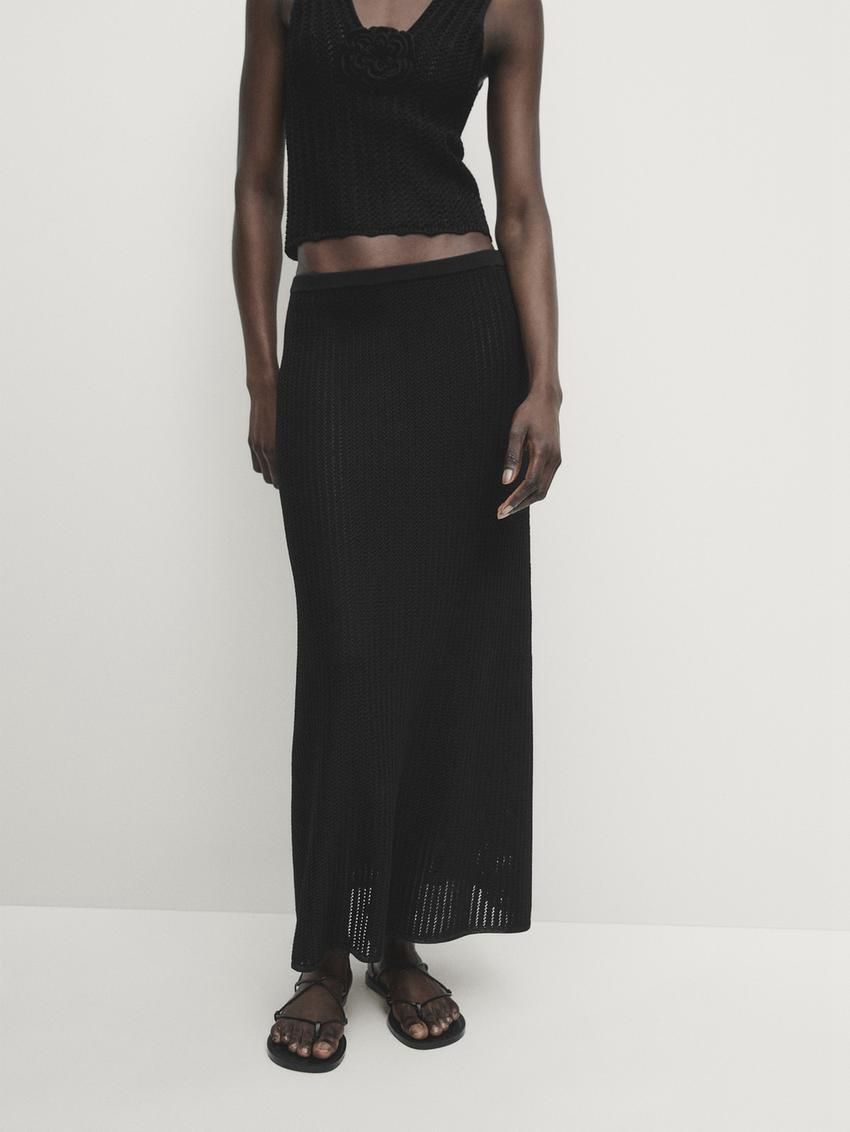 Massimo Dutti Knit Co-ord With Textured Detail Women Skirts Black | US-YH6179542