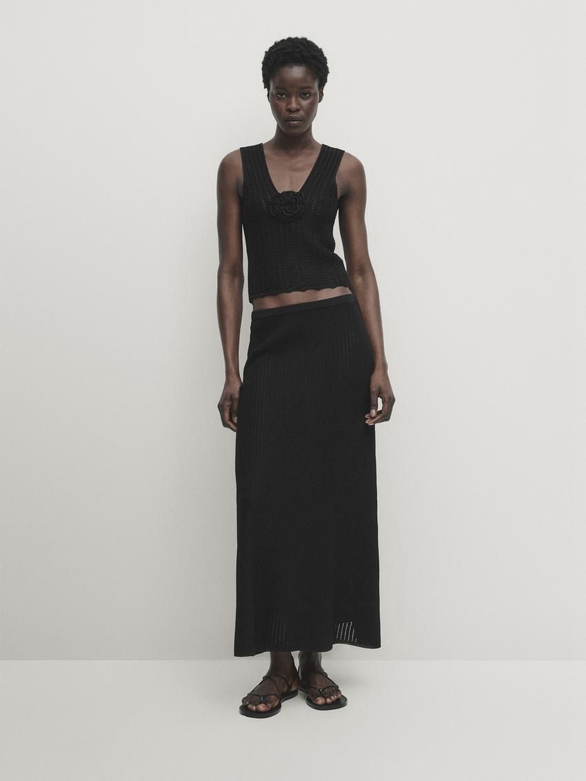 Massimo Dutti Knit Co-ord With Textured Detail Women Skirts Black | US-YH6179542