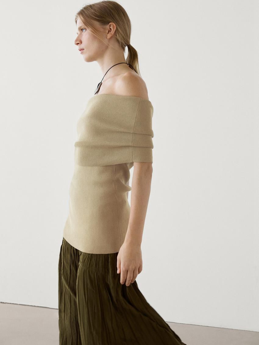 Massimo Dutti Knit Cotton Blend Women Top Khaki | US-TU7538042