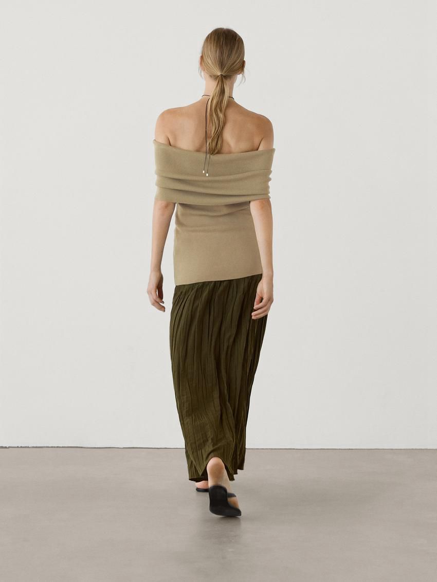 Massimo Dutti Knit Cotton Blend Women Top Khaki | US-TU7538042