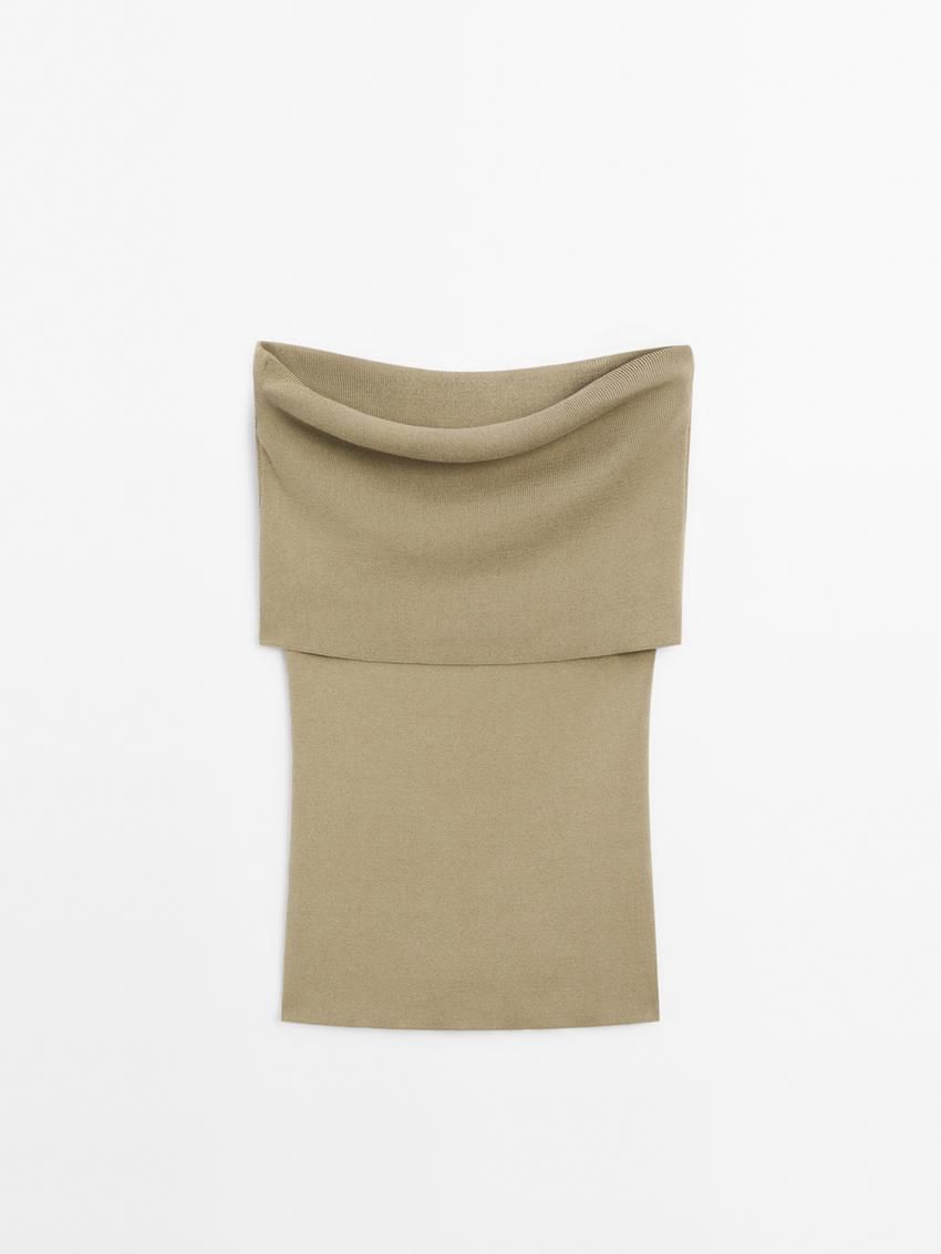 Massimo Dutti Knit Cotton Blend Women Top Khaki | US-TU7538042