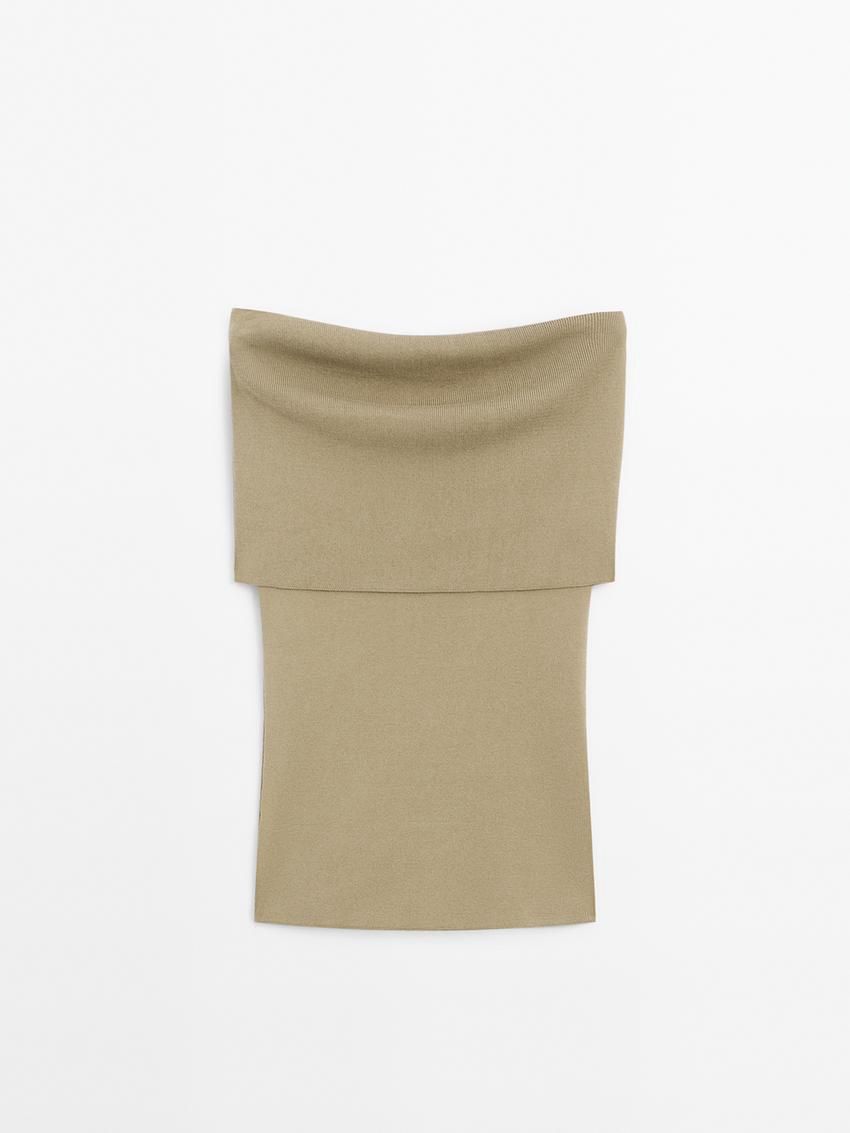 Massimo Dutti Knit Cotton Blend Women Top Khaki | US-TU7538042