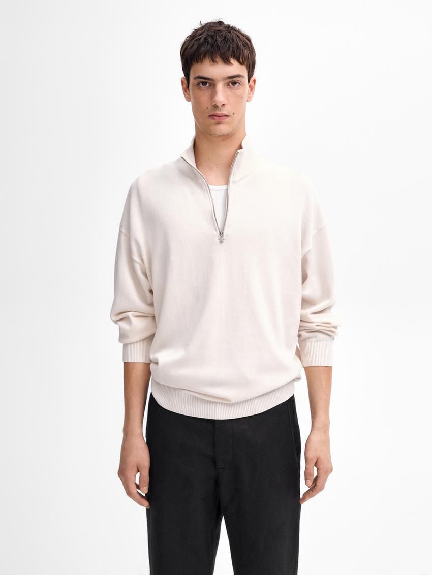 Massimo Dutti Knit Cotton With Mock Neck Men Sweater Beige | US-WF4527389