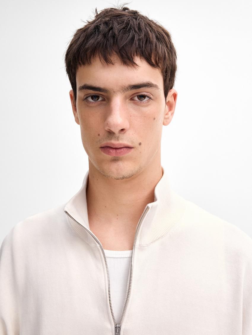 Massimo Dutti Knit Cotton With Mock Neck Men Sweater Beige | US-WF4527389