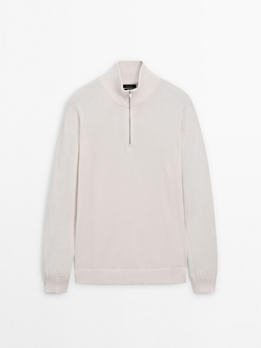 Massimo Dutti Knit Cotton With Mock Neck Men Sweater Beige | US-WF4527389