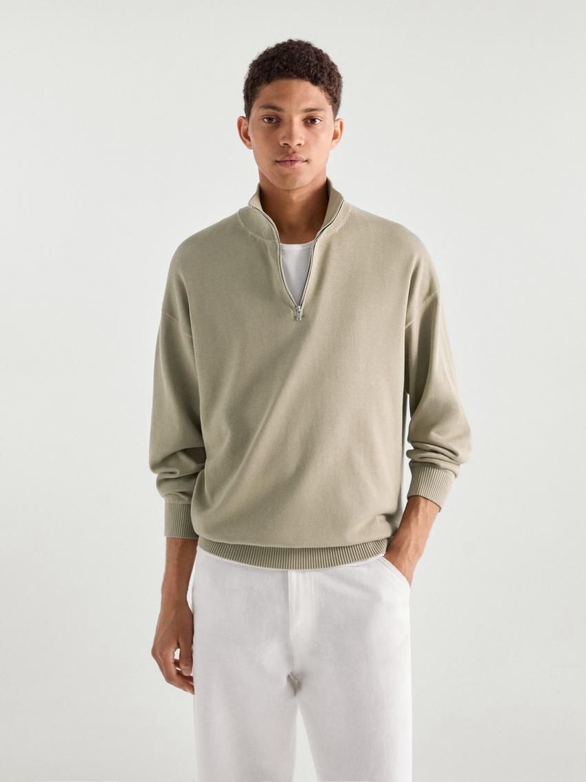 Massimo Dutti Knit Cotton With Mock Neck Men Sweater Light Green | US-TX8572493