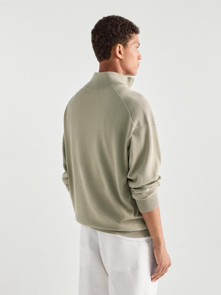 Massimo Dutti Knit Cotton With Mock Neck Men Sweater Light Green | US-TX8572493