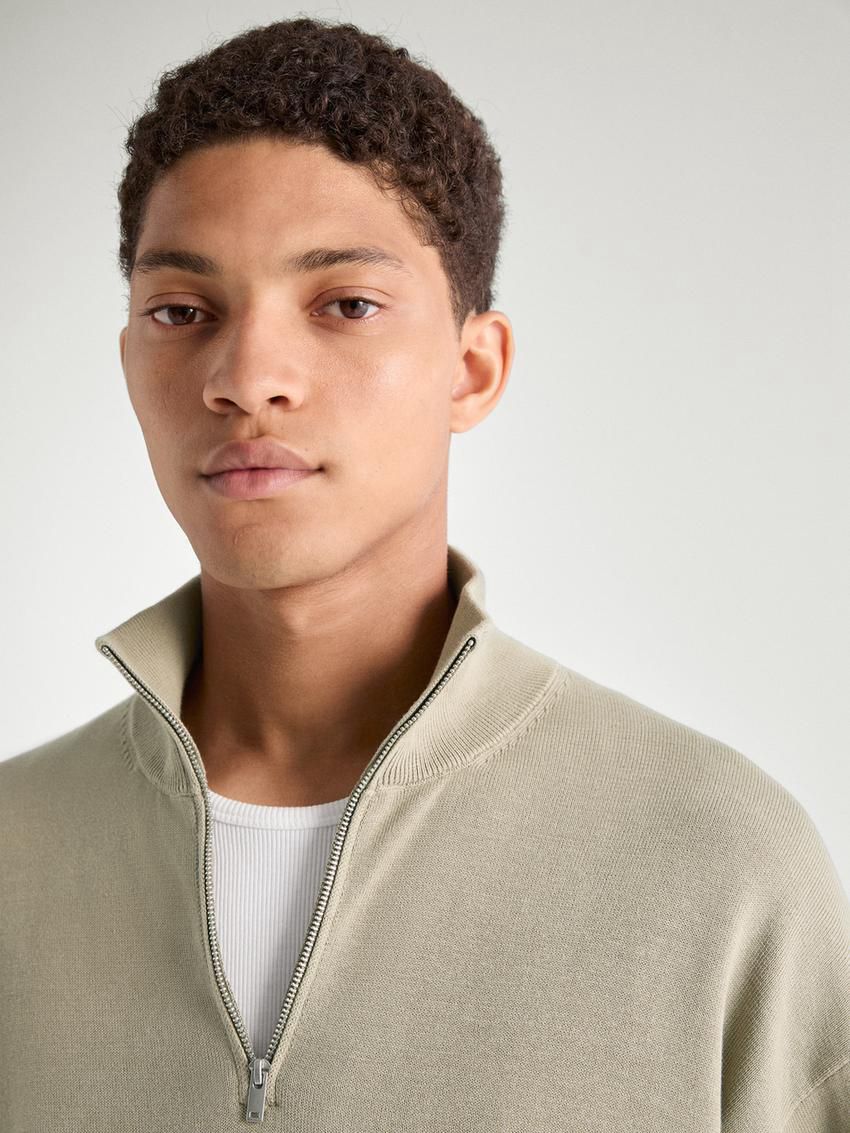 Massimo Dutti Knit Cotton With Mock Neck Men Sweater Light Green | US-TX8572493