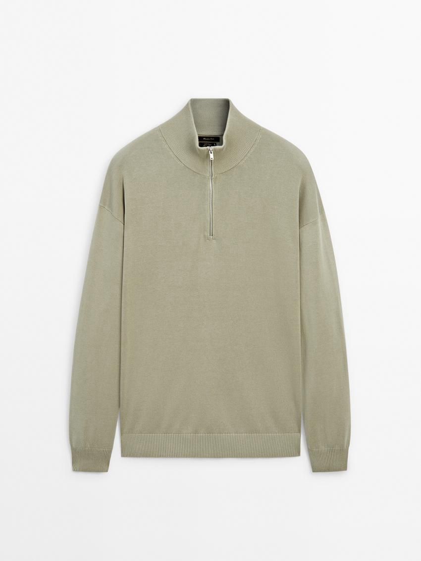 Massimo Dutti Knit Cotton With Mock Neck Men Sweater Light Green | US-TX8572493