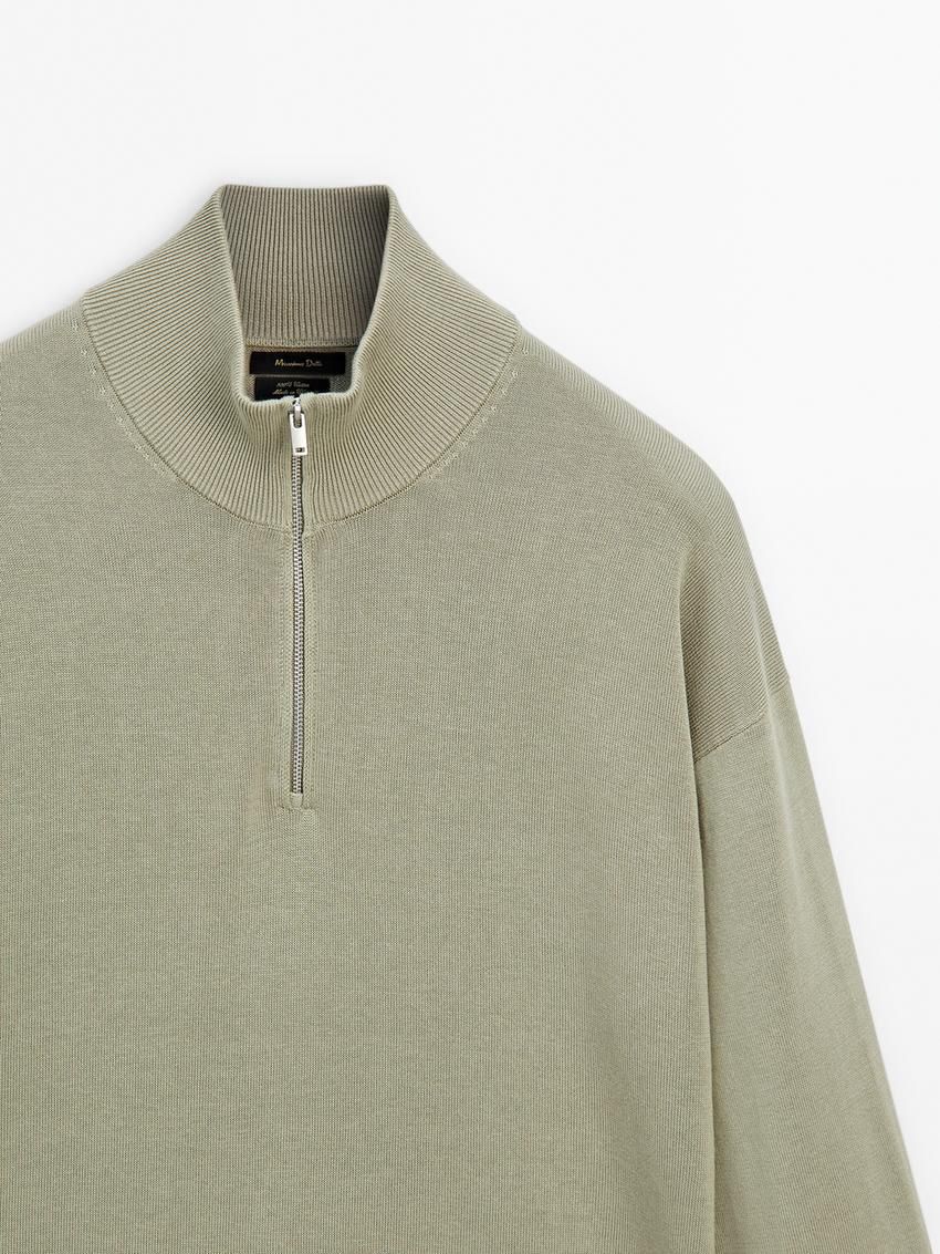Massimo Dutti Knit Cotton With Mock Neck Men Sweater Light Green | US-TX8572493