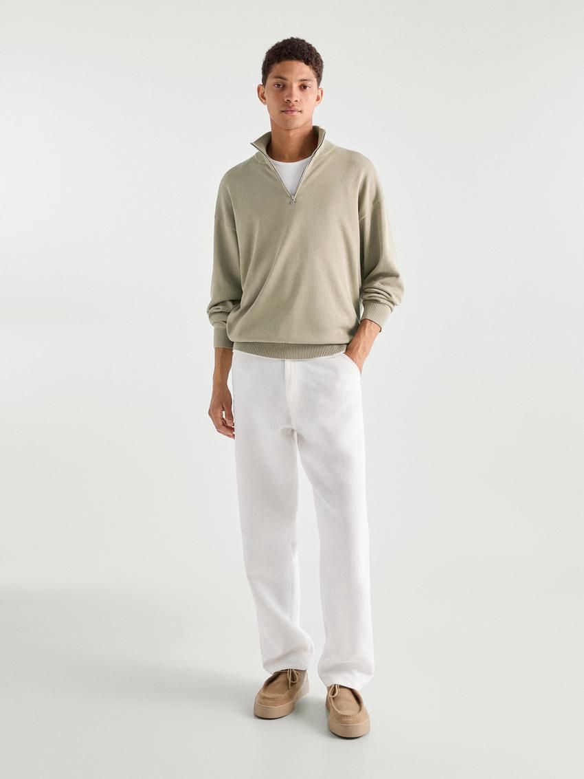 Massimo Dutti Knit Cotton With Mock Neck Men Sweater Light Green | US-TX8572493