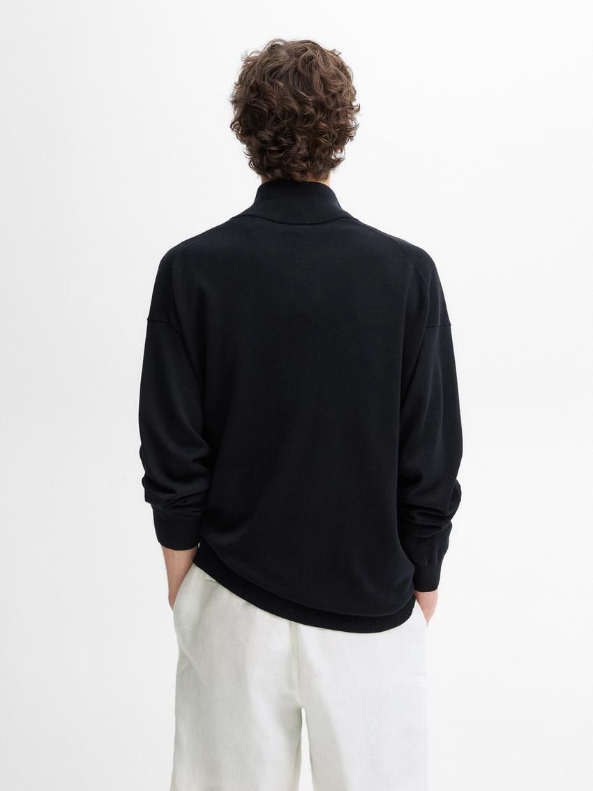 Massimo Dutti Knit Cotton With Mock Neck Men Sweater Navy | US-SY6914835