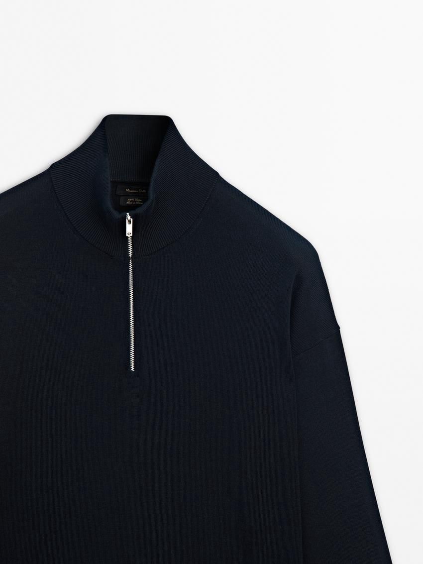 Massimo Dutti Knit Cotton With Mock Neck Men Sweater Navy | US-SY6914835