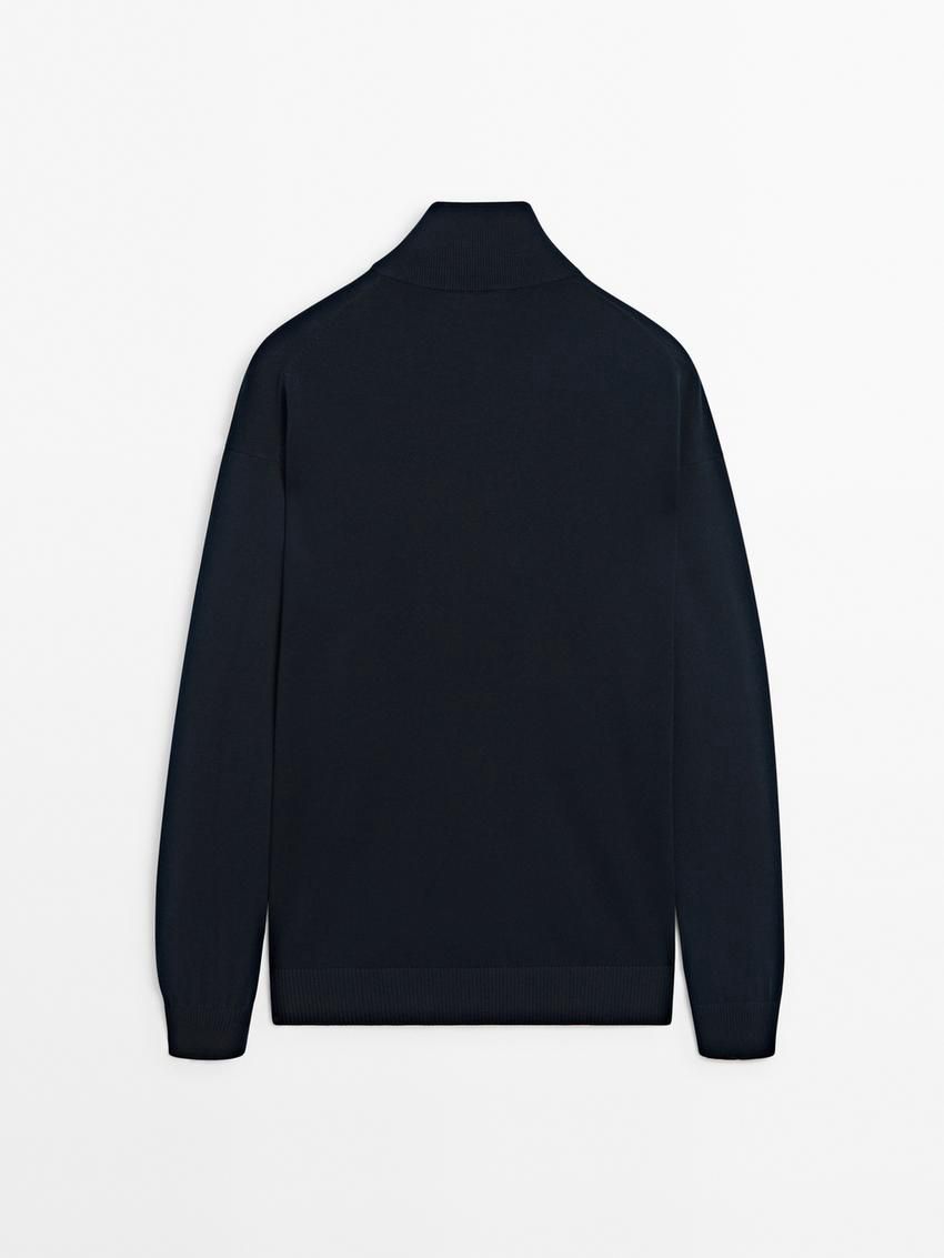 Massimo Dutti Knit Cotton With Mock Neck Men Sweater Navy | US-SY6914835
