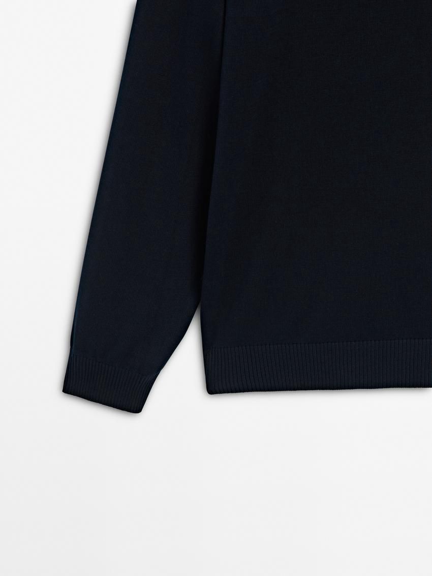 Massimo Dutti Knit Cotton With Mock Neck Men Sweater Navy | US-SY6914835