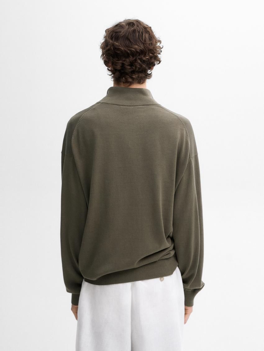 Massimo Dutti Knit Cotton With Mock Neck Men Sweater Khaki | US-HS5743198