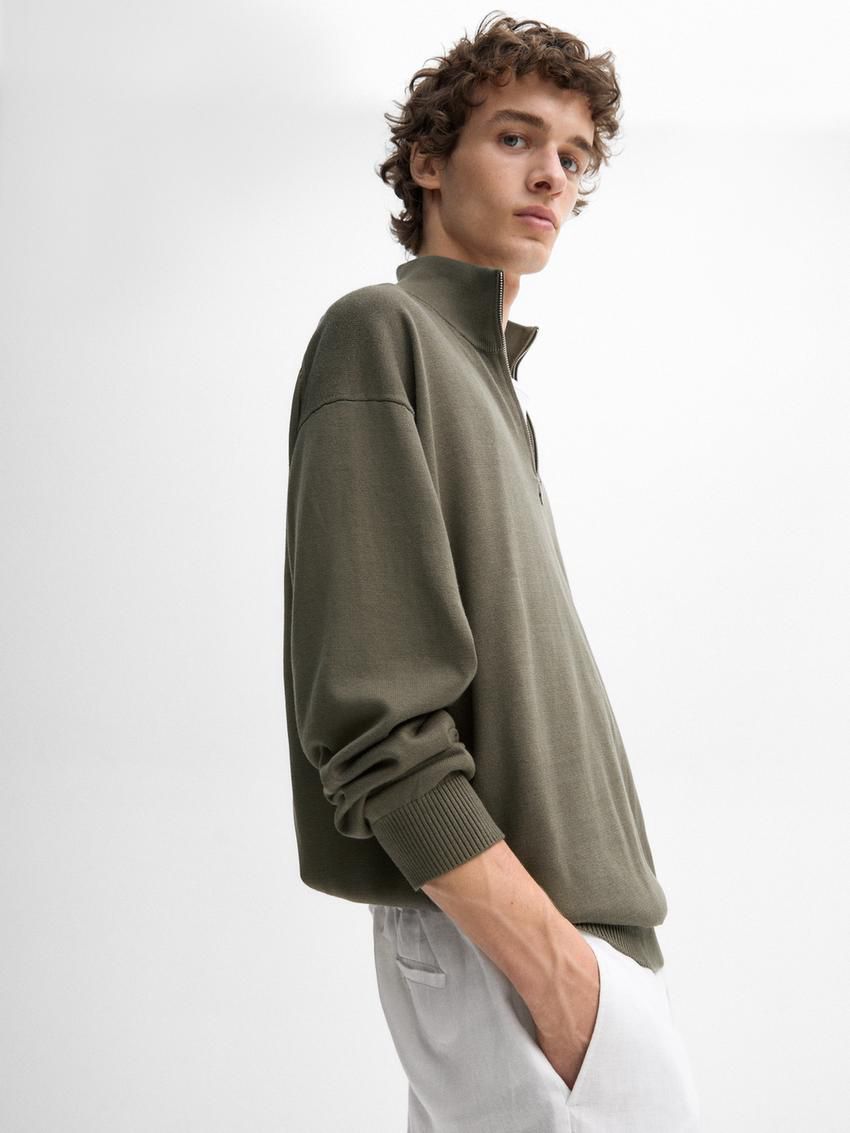Massimo Dutti Knit Cotton With Mock Neck Men Sweater Khaki | US-HS5743198