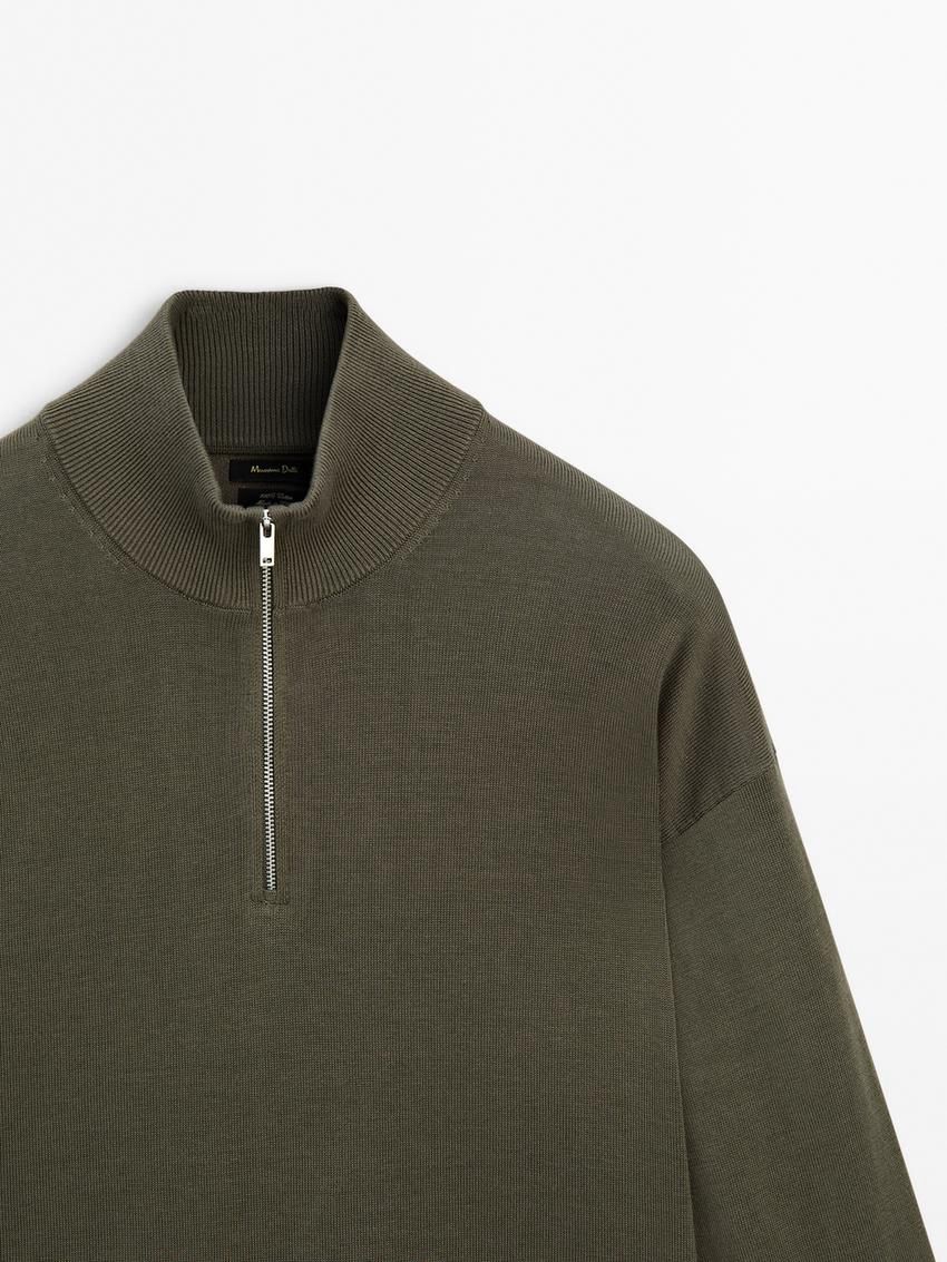 Massimo Dutti Knit Cotton With Mock Neck Men Sweater Khaki | US-HS5743198
