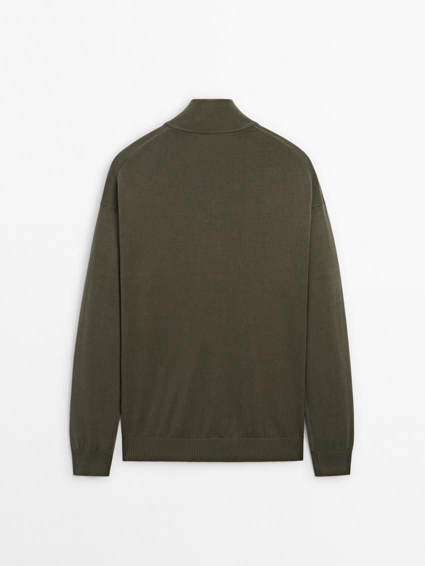 Massimo Dutti Knit Cotton With Mock Neck Men Sweater Khaki | US-HS5743198