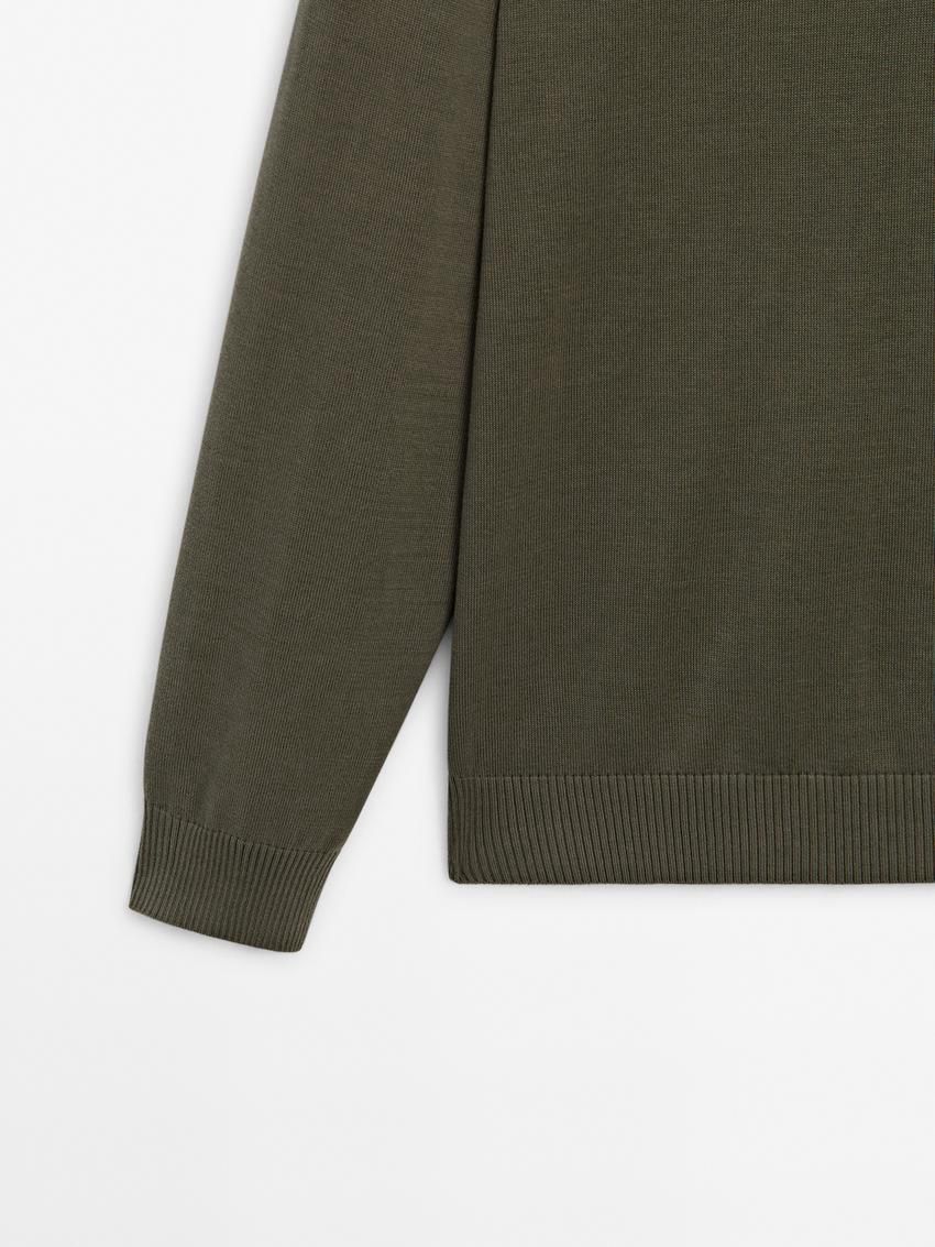Massimo Dutti Knit Cotton With Mock Neck Men Sweater Khaki | US-HS5743198