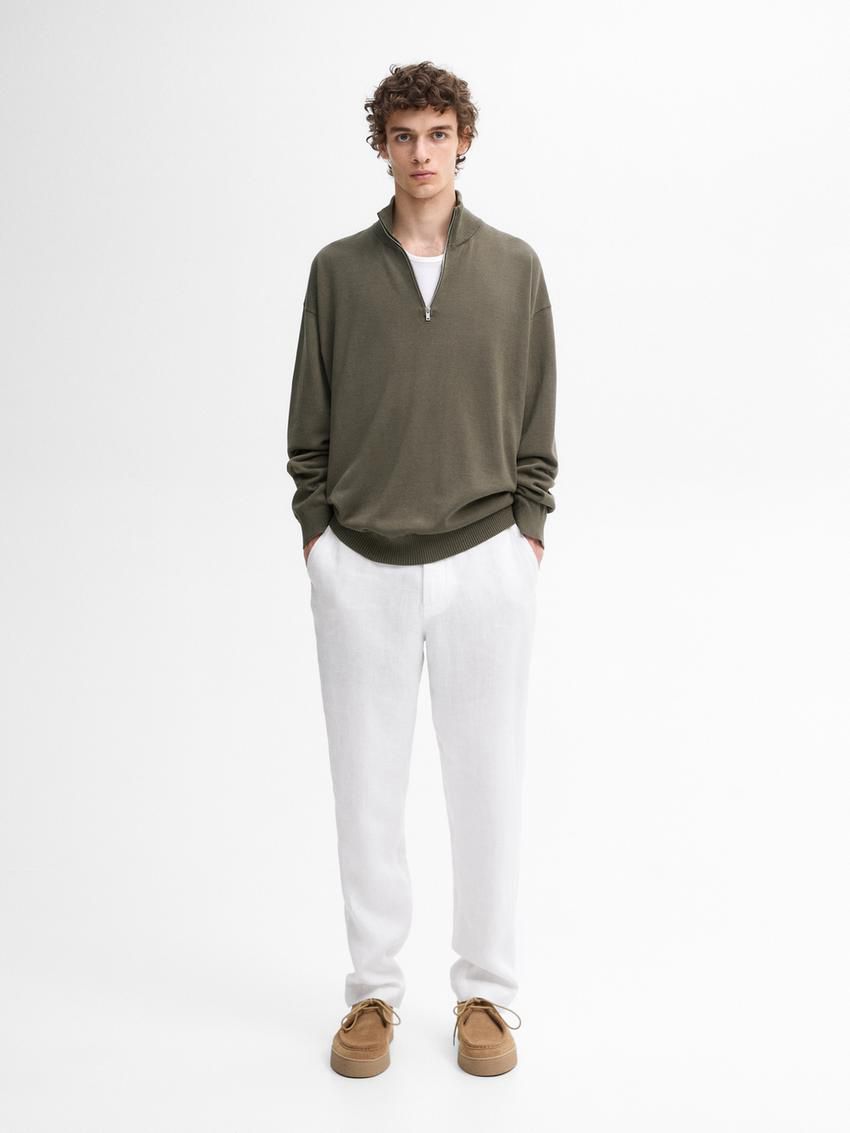 Massimo Dutti Knit Cotton With Mock Neck Men Sweater Khaki | US-HS5743198