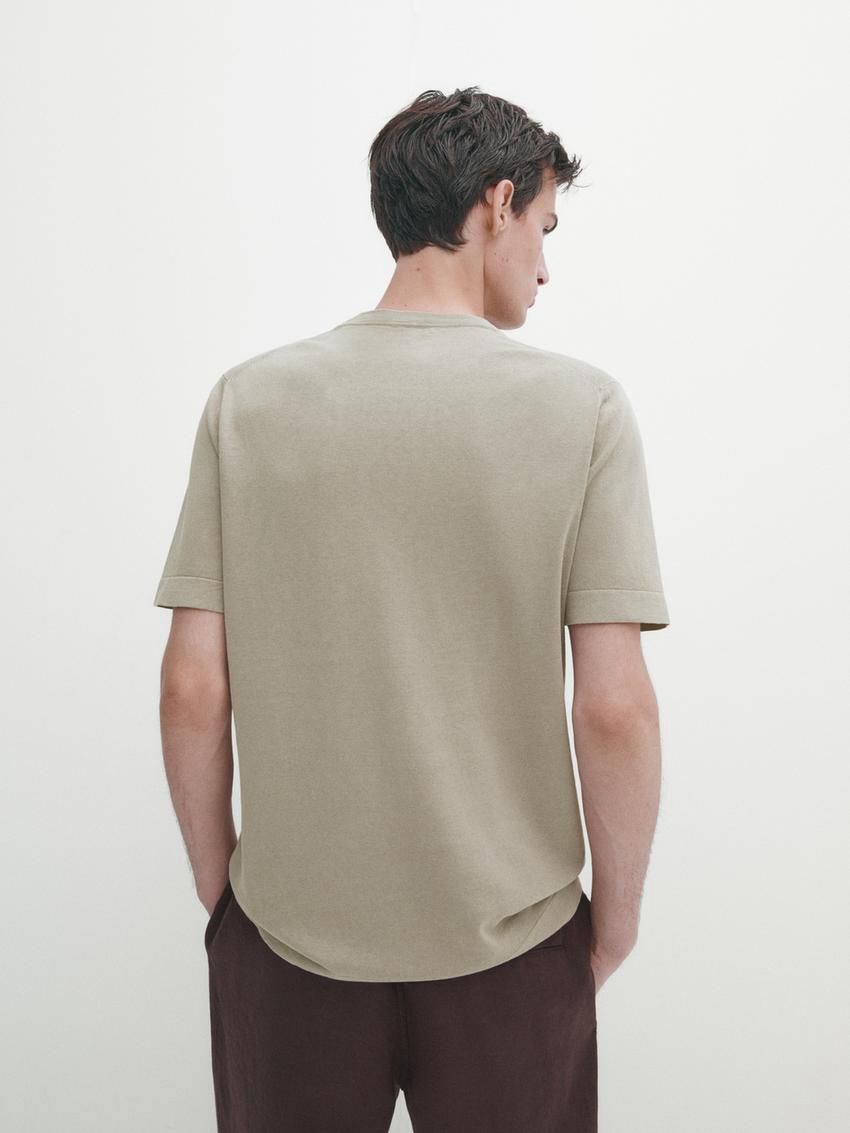 Massimo Dutti Knit Crew Neck With Short Sleeves Men T-Shirt Khaki | US-HF6714280