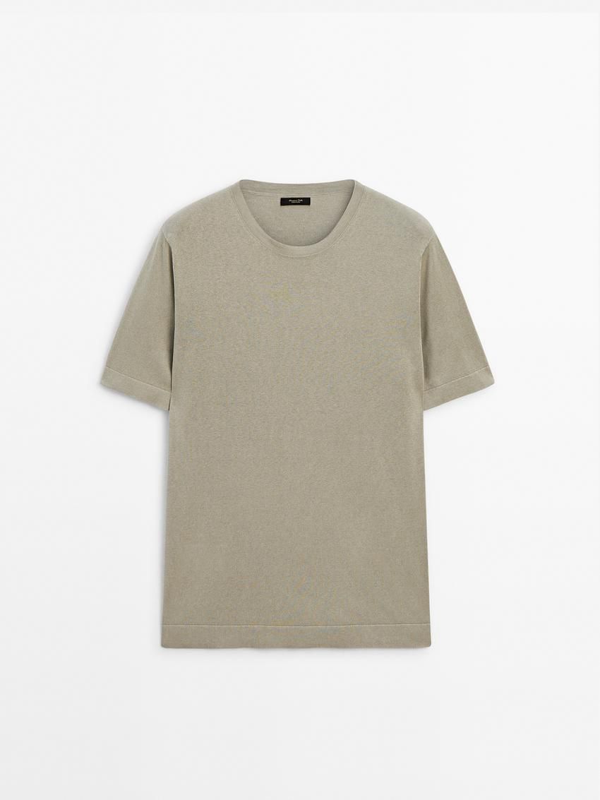Massimo Dutti Knit Crew Neck With Short Sleeves Men T-Shirt Khaki | US-HF6714280