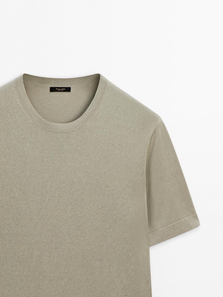 Massimo Dutti Knit Crew Neck With Short Sleeves Men T-Shirt Khaki | US-HF6714280