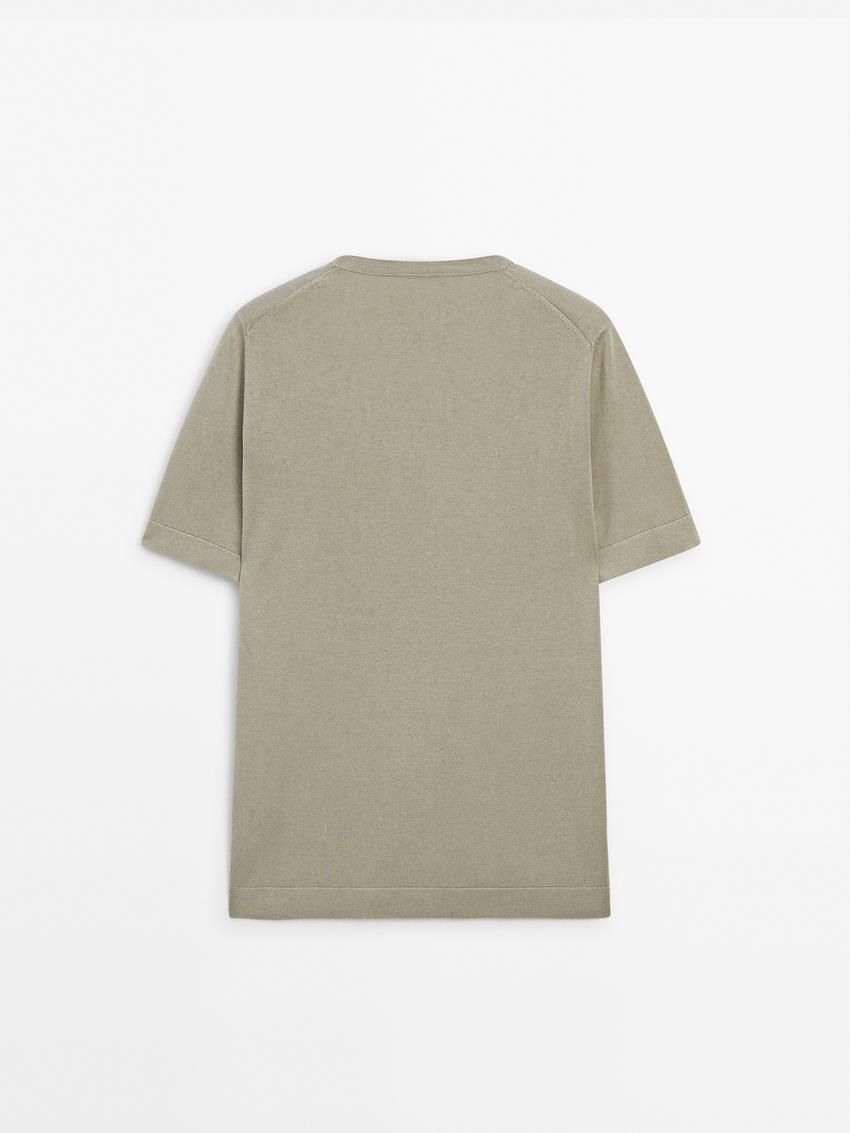 Massimo Dutti Knit Crew Neck With Short Sleeves Men T-Shirt Khaki | US-HF6714280