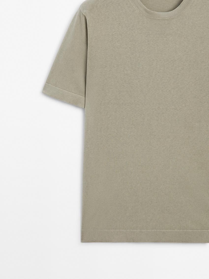 Massimo Dutti Knit Crew Neck With Short Sleeves Men T-Shirt Khaki | US-HF6714280